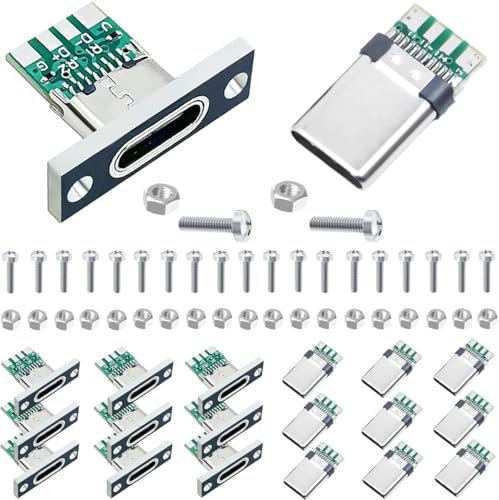 Youmile 20 pièces Type C USB 3.1 Breakout Board Carte de test de type C mâle et femelle Carte de connexion femelle PCB DIY Carte de soudure fixe Carte de connexion mâle avec vis et écrous M2