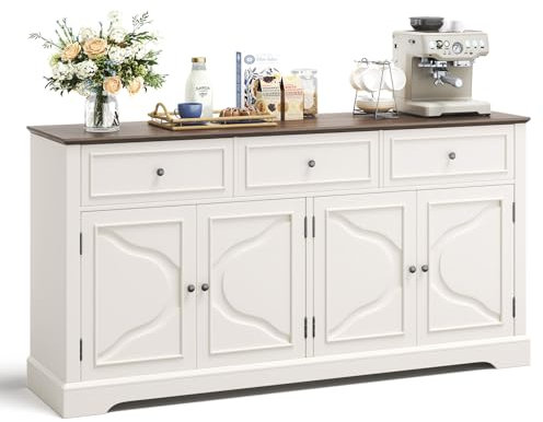 Growaystory Küchenschrank Buffetschrank 160cm, Sideboard mit 3 Schubladen und 2 Schränke, Vorratsschrank Allzweckschrank für Badezimmer Esszimmer Wohnzimmer