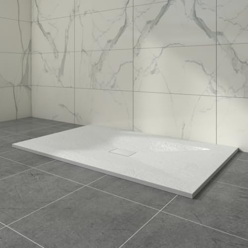 Aquariss SMC Anti Slip 1600 x 1000 mm Rectangular Wetroom Shower Tray White | Slate Effect Shower Enclosure Tray, for Bathroom Shower Door Enclosure, Walk In Shower Base, Slimline