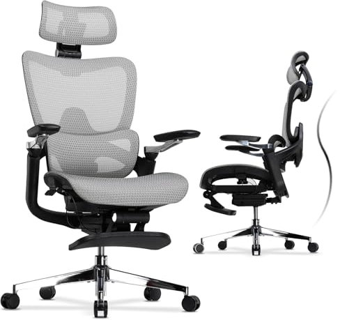 COMHOMA Bürostuhl Ergonomisch, Schreibtischstuhl mit Weitwinkel-3D-Kopfstütze, 6D-Armlehnen, Verstellbarer Lendenwirbelstütze, gleitendem Sitzkissen und Fußstütze, Drehstuhl Bürostuhl 136 kg.