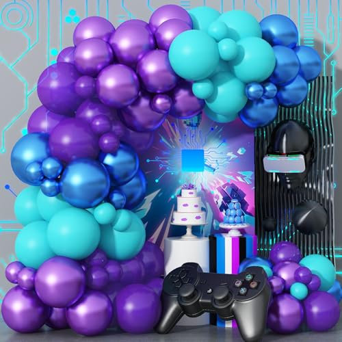 Black Purple Blue Balloons Garland Arch Kit, Metallic Blue Purple Teal Black Balloons Arch Kit, Metallic Balloon for Kids Boys Man Video Game Birthday Party Baby Shower Graduation Decorations