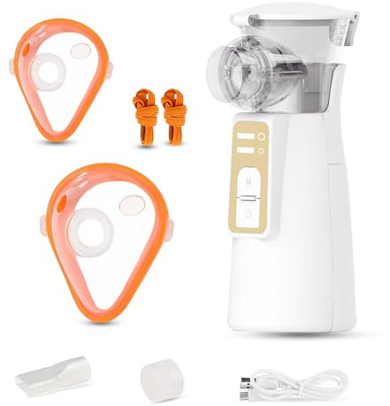 URHRHU Nebulizador Silencioso Recargable USB Aerosol Nebulizador Eléctrico Inhalador Portátil para Adultos y Niños Inhalador Ultrasónico de Vapor Infantil con Máscaras Boquilla y Caja de Almacenaje