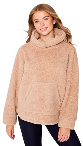 TURTLE Women’s Grey Fleece Lounge Top Snuggle Jumper Warm Pullover Jacket with Cowl Neck, Soft & Comfortable FitWinter Thermal Sweatshirt for Loungewear