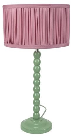 ValueLights | Sage Green Bobbin Stem Table Lamp with Blush Pink Ruched Pleated Shade Living Room Bedroom Light | Table Lamps, Home Décor & Improvement Essential | Included LED Bulb