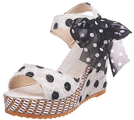 Zapatos de cuña para mujer, sandalias de alpargata a la moda, con estampado de lunares, sandalias de plataforma con cordones, cómodas sandalias de tacón medio, puntera abierta, zapatos ortopédicos con