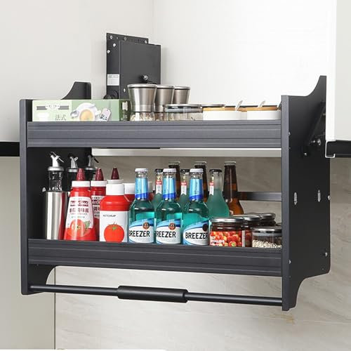 2-stöckiges Wandschrank-Regalsystem mit herunterklappbarem Gewürzregal, einstellbare Gewichtseinstellungen, platzsparendes Design (86 x 28 x 54 cm)
