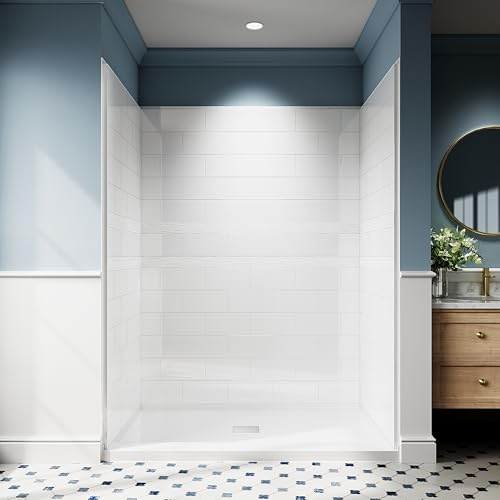 AquivaCoast Shower Wall Panels, 36D x 60W x 78H, 1 Thick Solid Surface 4-Panel Shower Surround Kit, Waterproof, Glossy White Subway Tile Design, Drill Installation Required
