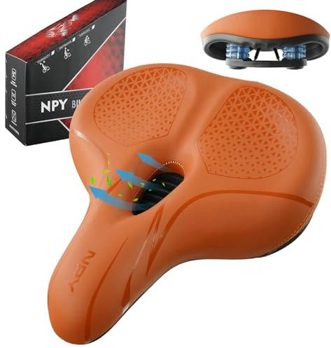 Bike Seat for Men & Women - Wide Gel Padded Bicycle Seat, Comfortable & Breathable, Waterproof Saddle for Cruiser, Mountain, Fat Bikes, Exercise & Ebikes – Universal Fit Replacement (Brown)