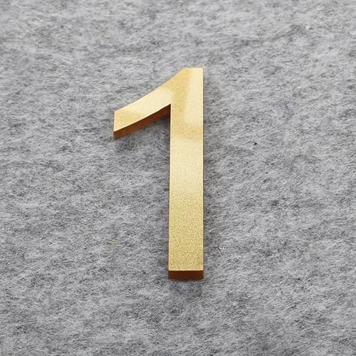 Self Adhesive House Numbers Stickers 2/3/4 Inch Modern Acrylic Door Number Gold/Silver/Black/White Address Mailbox Sign, for Wall Decor Hotel Apartment Cafe Room Yard Office Garden Street(Gold 1,3In)
