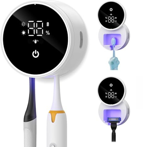 Ankilo Elektrischer UV Desinfektions Zahnbürstenhalter mit 60℃ Trocknung | Berührungsloses Öffnen des Deckels,LED-Bildschirm,Wiederaufladbare Wandmontage für Familie & Reisen