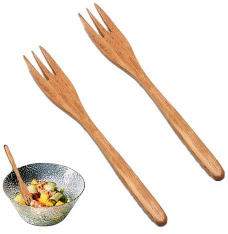 DKJEkdje 2 Pcs Wooden Forks Universal Wooden Pasta Fork with Ergonomic Handle for Kitchen