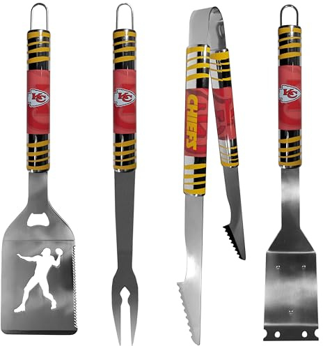 Siskiyou NFL Kansas City Chiefs Grillwerkzeug-Set, Stahl, Einheitsgröße, Teamfarben, 4-teilig