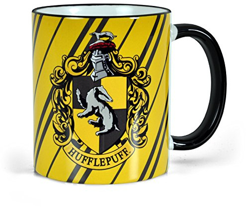 Elbenwald Harry Potter – Taza con escudo de Huffelpuff 300 ml de capacidad 9,4 cm de alto impreso en todo el perímetro de cerámica amarilla
