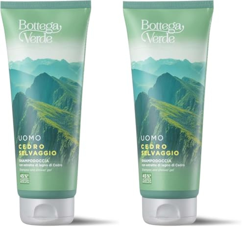 Bottega Verde - Cedro selvaggio, Shampodoccia, 200 ml, con Estratto di Legno di Cedro (Confezione da 2)