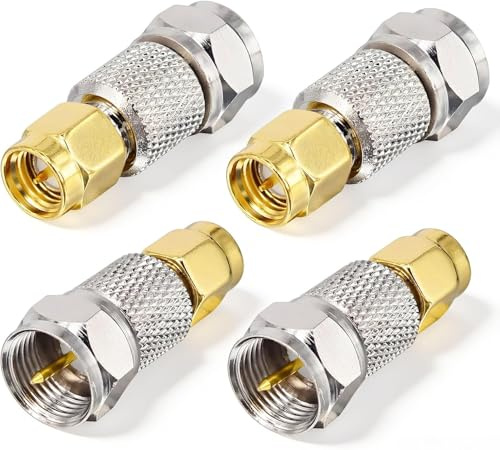 Flomiara Aerial Coaxial Cable Connectors, SMA Male to F Male 4PCS, F Connector Adaptor, Coaxial Connector Coax RF Cable Aerial Plug for Antennas, DAB, Radio, Wi-Fi, CCTV, Digital Communication