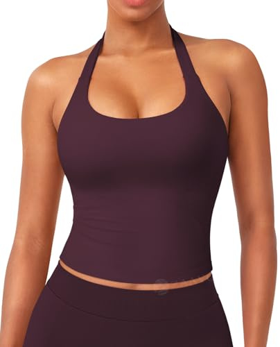 ZAAYO Damen Impact Halter Neckline Tank Top Longline Rückenfreies Oberteile | Scoop,Gepolsterte,Crop Top,Sport,Workout,Basic,Sexy,Ãrmellose,Sommer