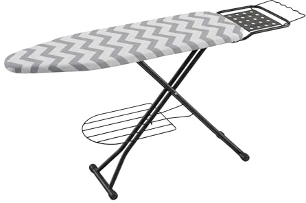 Relaxdays Bügelbrett für Dampfbügeleisen, 110 x 33cm, höhenverstellbar, klappbar, Ablage, Bügeltisch Zickzack, grau-weiß