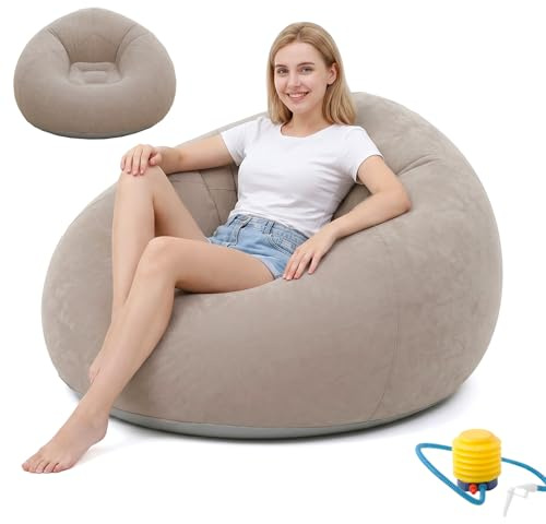 MOFXWHE Aufblasbarer Sessel Sitzsack, Aufblasbares Sofa, Wasserdichtes Luftsofa Aufblasbares, mit Luftpumpe, Tragbares Flocking Aufblasbare Couch für Outdoor, Camping, Reisen, Strand, Pool (Grau)