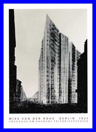 Germanposters Mies Van der Rohe Hochhaus Friedrichstrasse Poster Kunstdruck mit Alu Rahmen in blau