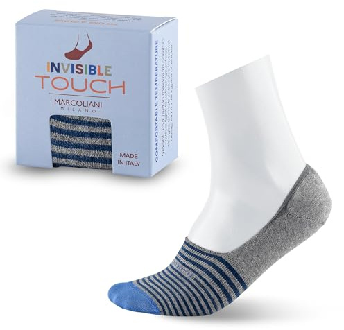 MARCOLIANI Milano Made in Italy - No Show Socks for Men - Always Stay Up | Essence of Cotton Palio Stripe Invisible Touch - Color Flannel Grey