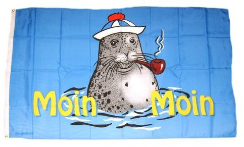 Fahne / Flagge Moin Moin Seehund Pfeife NEU 90 x 150 cm