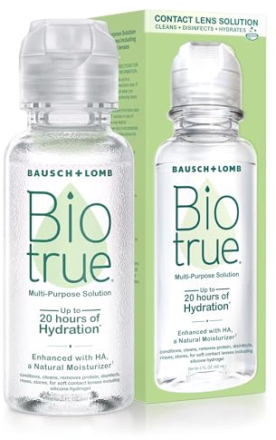 Biotrue Contact Solution, Multi-Purpose Lens Solution for Soft Lenses, Cleans, Disinfects, Removes Protein Build-Up, Dirt & Debris, Hydrates, Stores & Conditions Contacts, 2 Fl Oz (Pack of 4)