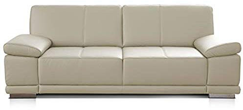 CAVADORE 3-Sitzer Sofa Corianne / Echtledercouch im modernen Design / Mit Armteilverstellung / 217 x 80 x 99 / Echtleder weiß