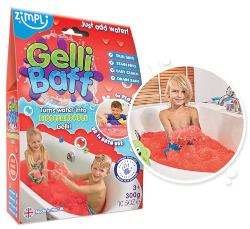 ZIMPLI - Gelli Baff Red, 1 Bath or 6 Play Uses, As if by Magic, water turns into goo, Stress Relief Satisfying Kids Gift, Montessori Toy, UK Made