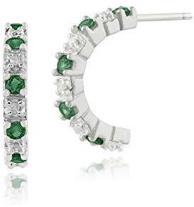 Gemondo 9ct White Gold Round Emerald & Diamond Eternity Style Half Hoop Earrings Green