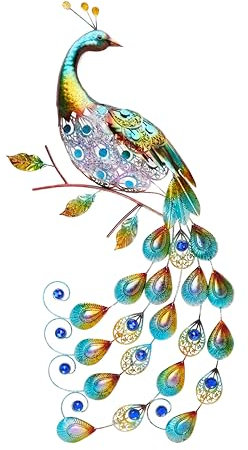 Christmas Concepts® 81cm (32'') Colourful Metal Peacock With Jewel Tail Wall Art Sculpture - Indoor/Outdoor Garden Decoration