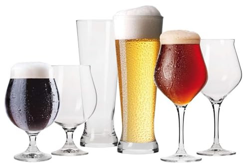 Krosno Bier-Gläser Bierkenner Set | 2x Bier-Tulpen 420ml | 2x Weizenbiergläser 500 ml | 2x Dunkle Biergläser 500 ml | Brewery Kollektion | Perfekt für Zuhause und Partys | Spülmaschinenfest
