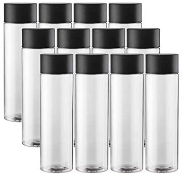 12-Pack Bulk Empty Plastic Reusable Juice / Water Bottles with Black Lids - Great for Smoothies, Sensory Crafts and Calming Bottles - 400ml