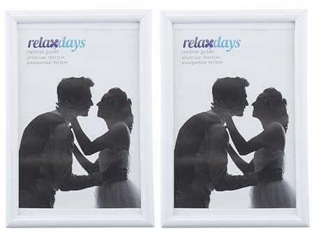 Relaxdays Bilderrahmen 2er Set, 10x15 cm, Passepartout 9x13 cm, Glasscheibe, Fotorahmen zum Stellen & Hinhängen, weiß