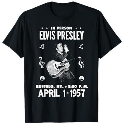 ELVIS PRESLEY Herren T-Shirt mit Elvis Presley Gig Poster Design, Schwarz, M, Halbarm, V-Ausschnitt, Klassische Passform, Standardlänge
