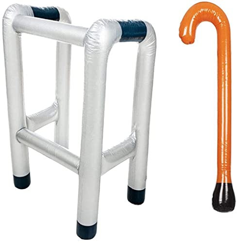 Voarge Aufblasbare Gehhilfe + Aufblasbarer Spazierstock/Gehstock, Requisiten Krücken für Geburtstagsparty lustiges Geschenk Ruhestands Feier Dekorations Zubehör