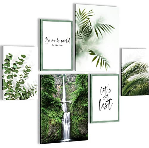 Novart Wandbilder Set Grüne Blätter Pflanze Natur - KEIN EXTRA RAHMEN BENÖTIGT - Modern Deko - Wohnzimmer Schlafzimmer N004163a