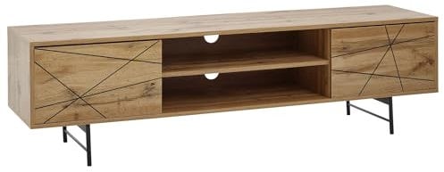 FineBuy Mueble TV con Patas Décor Roble 160x45x40 cm Madera y Metal | Mesa TV con 2 Puertas | HiFi Rack Lowboard Sala de Estar