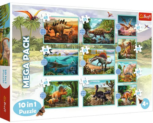 Trefl - Triff alle Dinos - 10-in-1-Puzzle - 10 Puzzles, von 20 bis 48 Elementen - Dinosaurier-Puzzles Verschiedene Schwierigkeitsgrade Unterhaltung für Kinder ab 4 Jahren