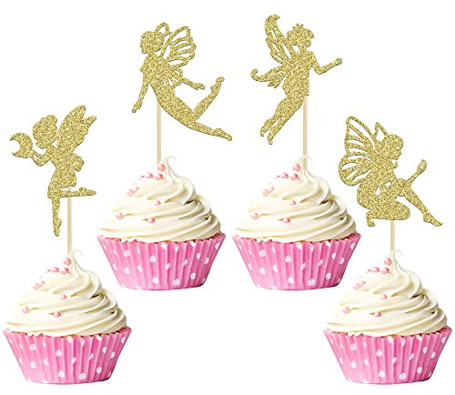 Gyufise Cupcake-Topper mit goldfarbenem Glitzer, Blume, Engel, Fee, Cupcake-Picks, Ballett-Tänzerin, Cupcake-Topper für Hochzeit, Brautparty, Babyparty, Geburtstag, Party, Kuchendekorationen, Zubehör,