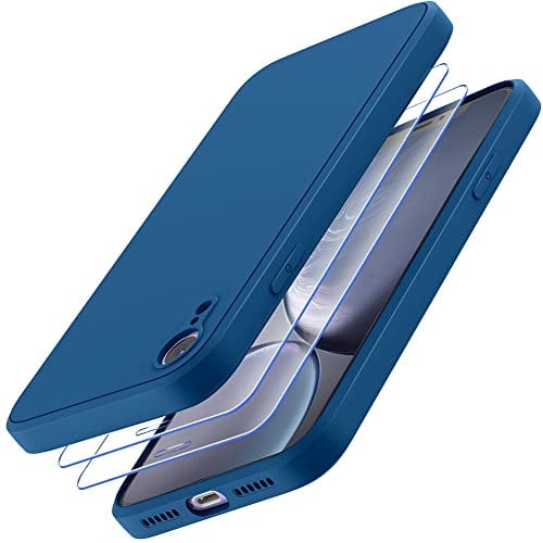 Losvick Cover per iPhone XR in Silicone Liquido + 2 Vetro Temperato - Custodia Protettiva Anti-Graffio, Morbida per iPhone XR 6,1, Blu Notte