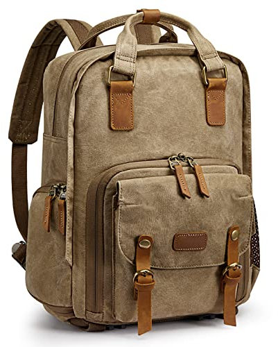 BONOCO Camera Backpack Canvas SLR DSLR Camera Bag Large Capacity Front Open Waterproof AntiShock Camera Rucksack Camera Travel Bag Professional Camera Lens Organizer (Color : Khaki1)