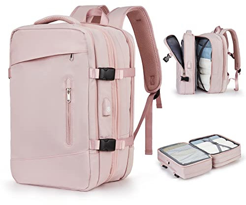 BJLFS Zaino da Viaggio Ryanair Bagaglio a Mano,Bagaglio a mano EasyJet Borsa da Viaggio donna Zaino Viaggio Casual Daypack per laptop da 17 pollici,Rosa