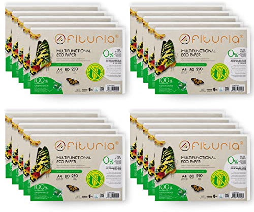 80gr A4 Recyclingpapier, 250 Blatt 100% aus Recyclingpapier, Recyclingpapier Packung mit DIN A4 Blättern, natürliche Farbe geeignet für Laser- und Tintenstrahldrucker - Ofituria (20 Packung)