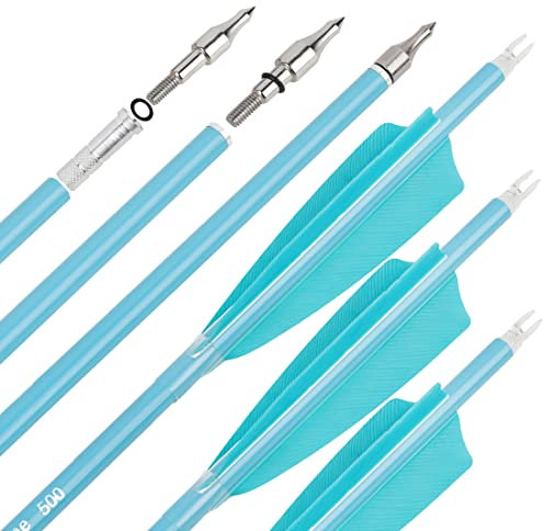 surwolf 31 Carbonpfeile Bogenschießen Jagdpfeile 500 600 Spine mit Feder Fletched Target Übungspfeile für Bogenschießen Compound & Recurve & Langbogen 6/12 Stück (12, blau, Spine 600)