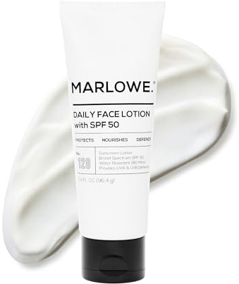 MARLOWE. Face Moisturizer with SPF 50, 3.4 oz, Lightweight, Non-Greasy Daily Sunscreen Lotion to Protect, Hydrate & Nourish, Clean, Vegan Formula with Aloe Vera & Shea Butter, Fragrance Free
