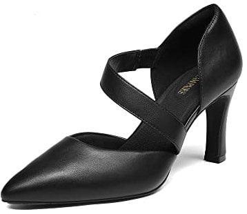 DREAM PAIRS Women's High Heels Pumps Dress Closed Pointed Toe Comfortable D'Orsay Pumps Shoes for Wedding Dancing SDPU2350W,Size 7,Black-Pu,SDPU2350W