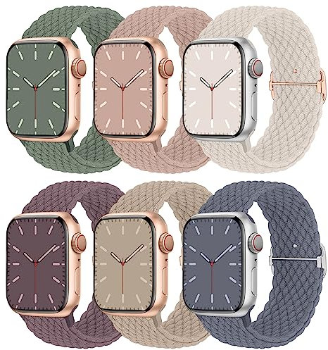 Rutschfestes Geflochtenes Armband Kompatibel mit Apple Watch 38mm 40mm 41mm 42mm, Elastisches Nylon Stoff Armband für Apple Watch Series 10/9/8/SE/7/6/5/4/3/2/1, 6 Stück