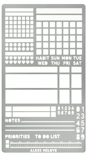 Aleks Melnyk No.423 Metallschablone für Bullet Journaling, Lesezeichen, Planung, Zeichnung, Banner, Linien, Listen, Planer, Stempel, Gewohnheitstracker, Dot Journal Schablone für Tagebuch, Vorlage,