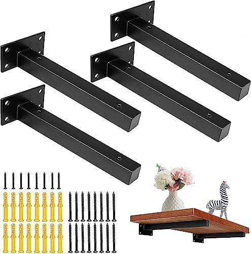 4 Pcs Equerre Etagere Industrielle Support d'étagère Murale Fixation Rétro,Supports Equerre Etagere,Supports Plateaux en Métal avec Vis Tablette Mural Bride,Noir en Acier Inoxydable (10in Noir)