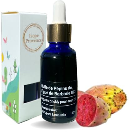 Meilleure Huile de Pépins de Figue de Barbarie BIO 30 ml ,100% Pure et Naturelle, sans colorant, sans conservateur. Certifiée Ecocert. Marque Française - De l’Or pour la peau, cheveux,ongles!!